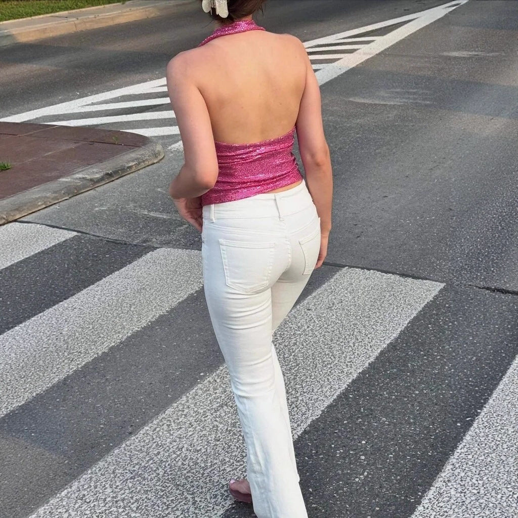 Damen Rückenfreies Top mit tiefem V-Ausschnitt und raffinierten Rüschendetails R&B