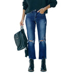 Damen Cropped Jeans mit modischen Rissen und lässigem Saum R&B
