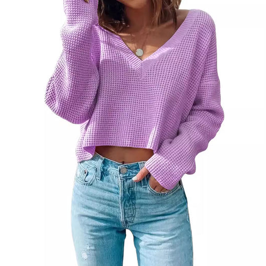 Damen lässiger Waffelstrick Pullover R&B