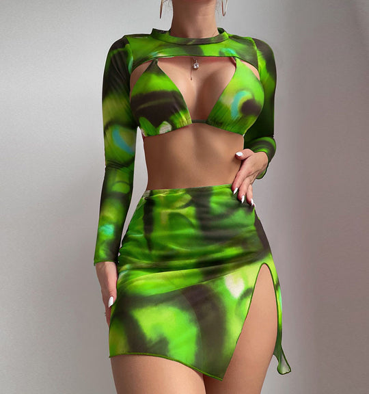 Damen modisches Crop-Top mit langem Ärmel und asymmetrischem Rock R&B