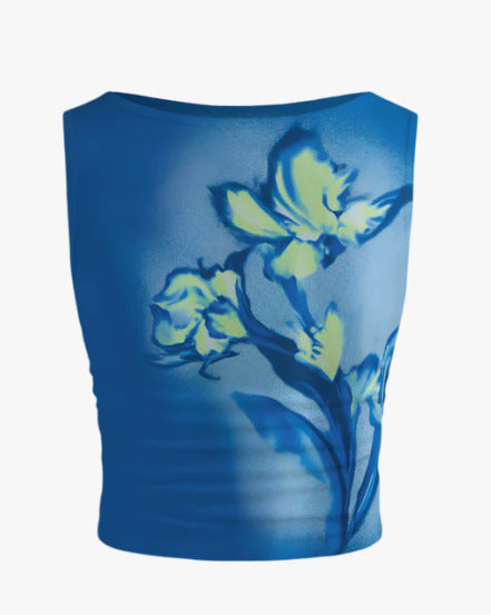 Damen ärmelloses Crop-Top mit floralem Motiv und figurbetontem Schnitt R&B
