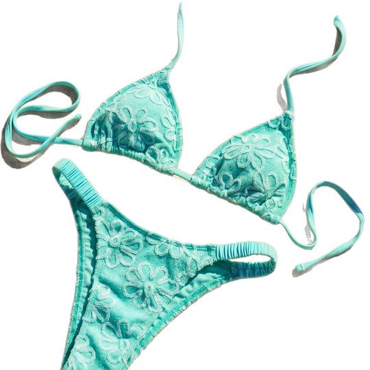 Damen Triangel-Bikini mit blumenförmigen Stickereien R&B