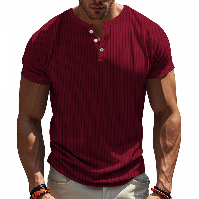 Herren Kurzarm-Henley-T-Shirt mit strukturiertem Design R&B