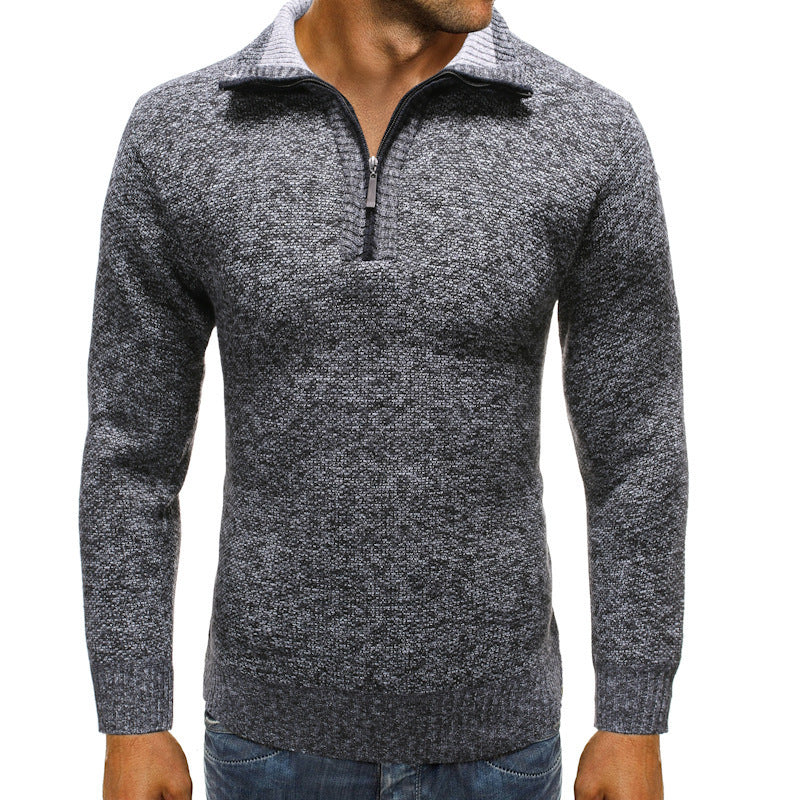 Herren luxuriöser Strickpullover mit modernem Stehkragen und Reißverschluss R&B