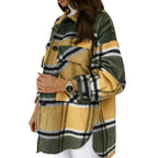 Damen Oversized Flanelljacke mit Karomuster und Taschen R&B