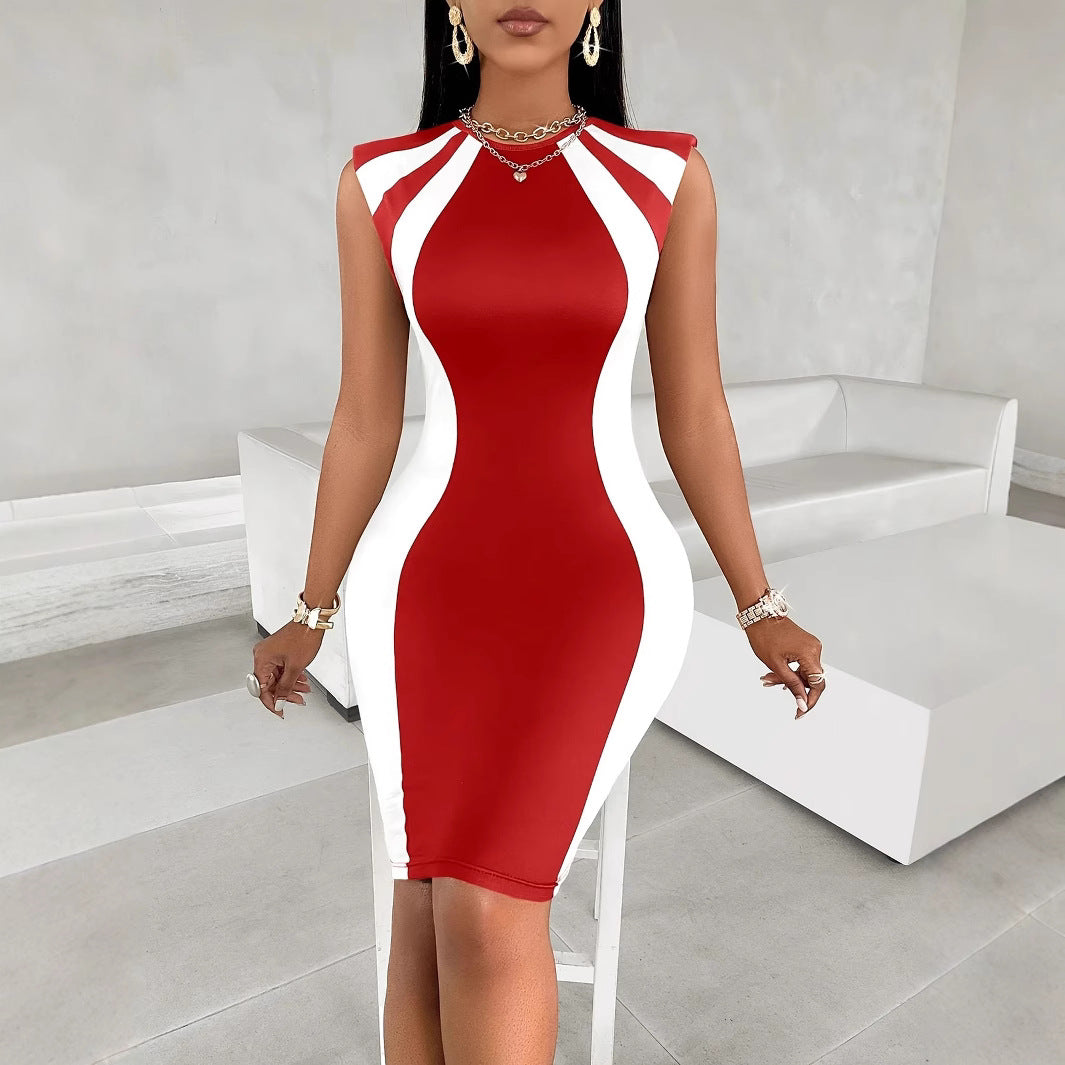 Damen figurbetontes Cocktailkleid mit kontrastierenden Einsätzen R&B