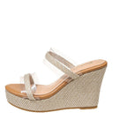 Damen Wedge-Sandalen mit transparenten Riemen und geflochtenem Plateau R&B