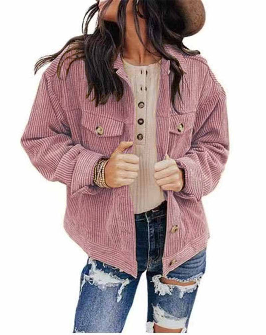 Damen lässige Kordjacke im Oversized-Schnitt mit Knopfdetails R&B