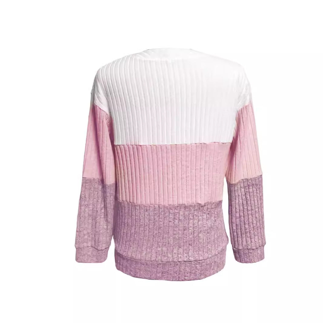Damen nan gerippter Longpullover mit Ringreißverschluss und Colorblock-Struktur R&B