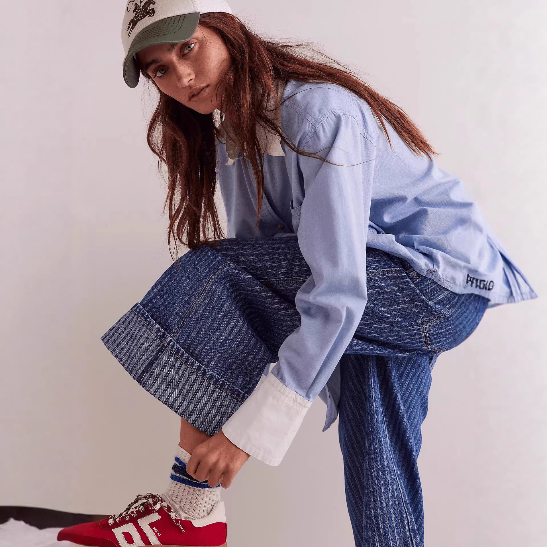 Damen Weite Jeans mit modischer Streifenbordüre
