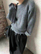 Damen Grob gestrickter Pullover mit einzigartigen Kontrastarmabschlüssen und lässigem Schnitt