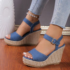 Damen Wedge-Sandaletten mit geflochtenem Jute-Detail und rutschfester Sohle R&B