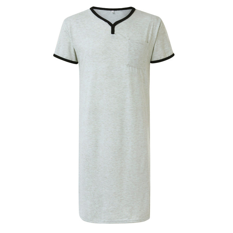 Herren nan langes Baumwoll-Schlafshirt mit Henley-Kragen R&B