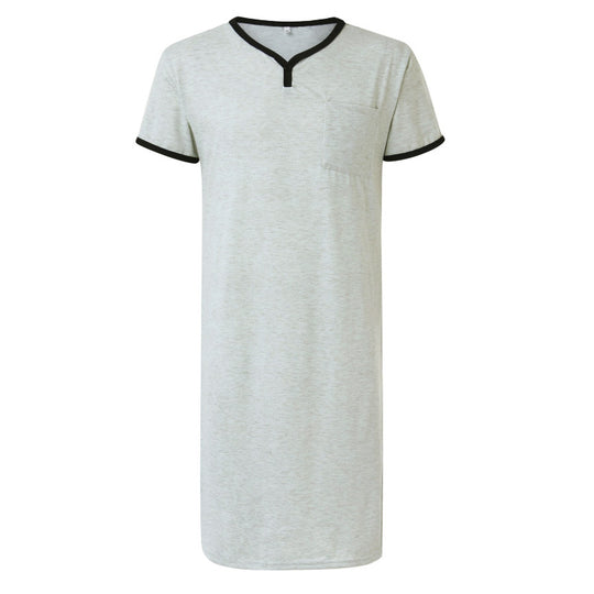 Herren nan langes Baumwoll-Schlafshirt mit Henley-Kragen R&B