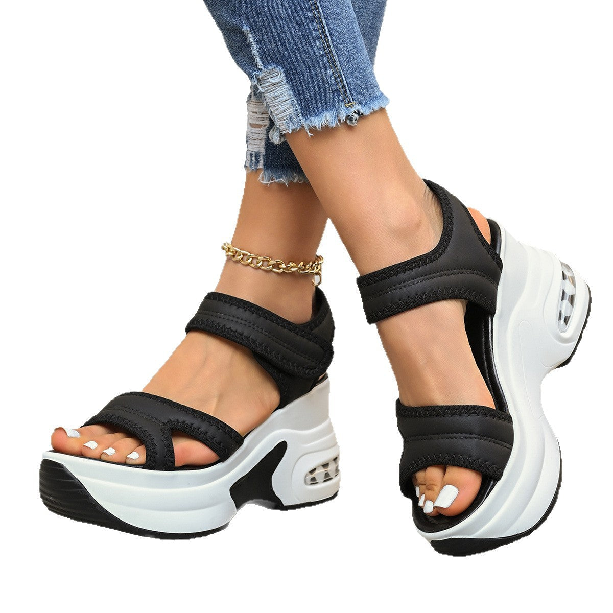 Damen Komfortable Wedge-Sandalen mit ergonomischem Riemendesign und gepolsterter Innensohle R&B