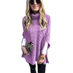 Damen nan kastiger Strickponcho mit hohem Rollkragen, Zopfstruktur und seitlichen Schlitzen R&B