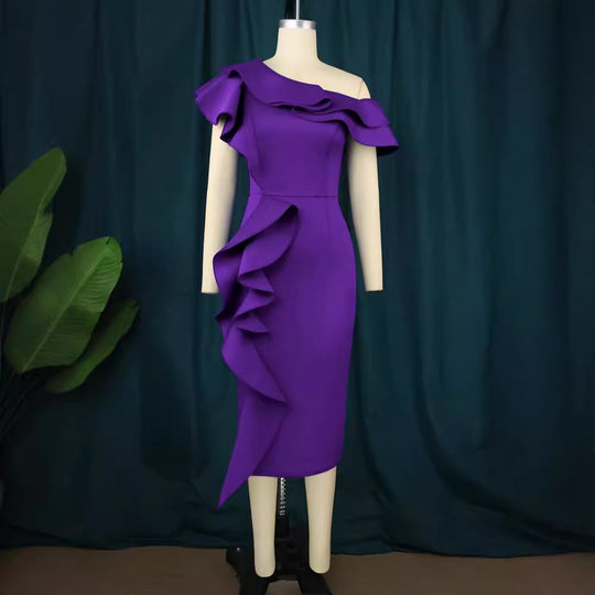 Damen figurbetontes Rüschendes Wickelkleid R&B