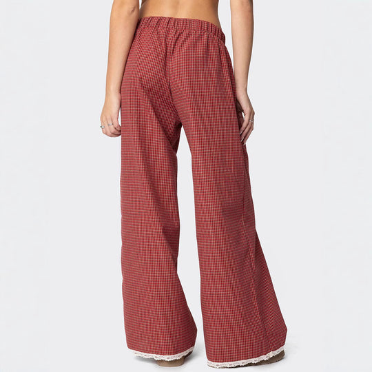 Damen Weit geschnittene Karohose mit Spitzendetails R&B