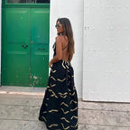 Damen Maxikleid mit elegantem V-Ausschnitt und tiefem Rüschensaum R&B