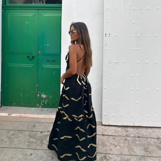 Damen Maxikleid mit elegantem V-Ausschnitt und tiefem Rüschensaum R&B
