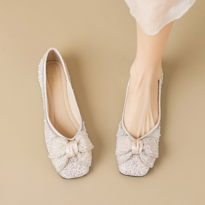 Damen Ballerinas mit funkelnden Strass- und Perlenapplikationen