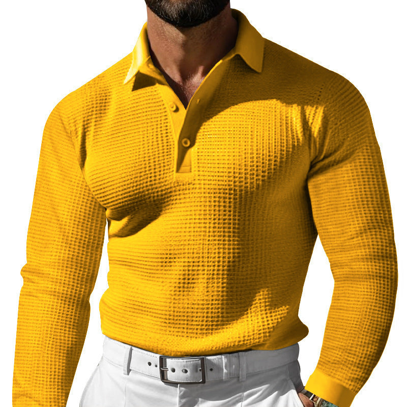 Herren Luxuriöses Langarm-Polohemd mit strukturiertem Design und modernen Details R&B