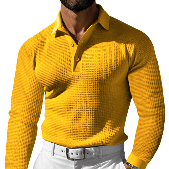 Herren Luxuriöses Langarm-Polohemd mit strukturiertem Design und modernen Details R&B
