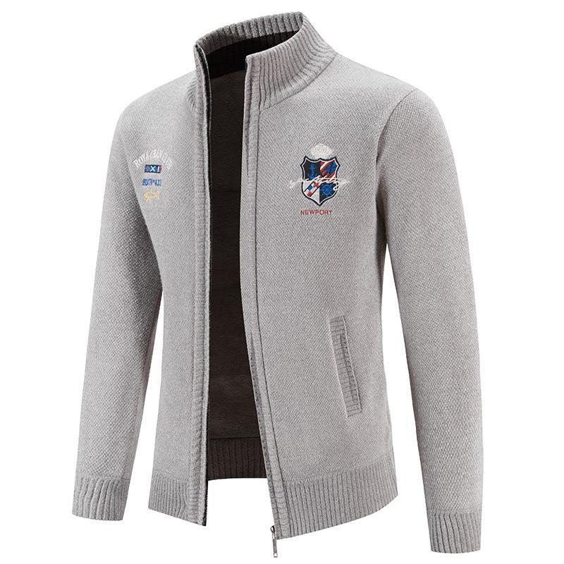 Herren modische Strickjacke mit hohem Kragen und detailreicher Stickerei R&B