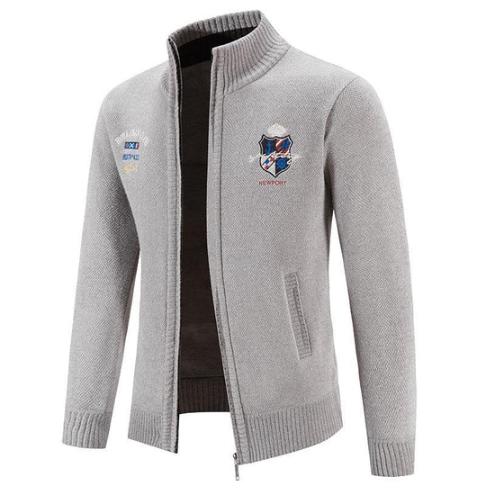 Herren modische Strickjacke mit hohem Kragen und detailreicher Stickerei R&B
