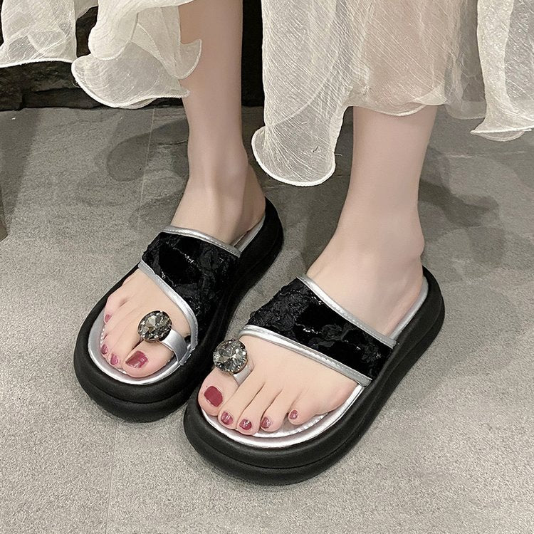 Damen trendige Flip-Flops mit floralem Dekor und funkelndem Schmuckdetail R&B