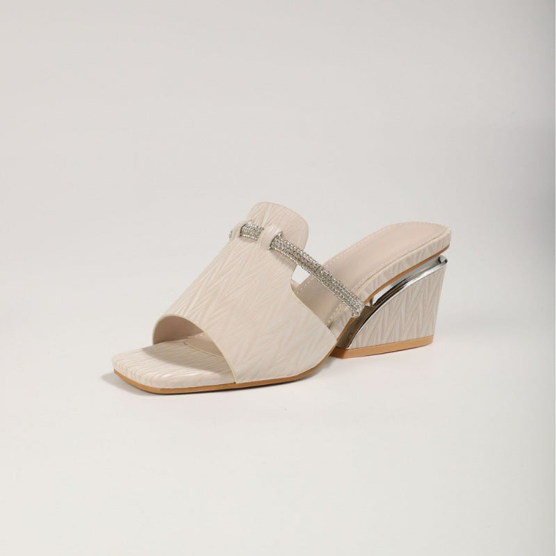 Damen elegante Slide-Sandalen mit funkelnden Akzenten R&B
