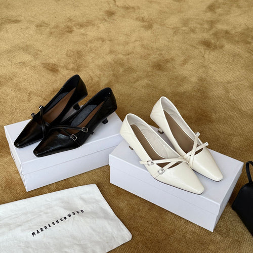 Damen elegante Slingback Pumps mit modischem Riemchen und hochwertiger Leder-Oberfläche R&B