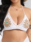 Damen gehäkelter Bikini-Oberteil mit floralen Applikationen R&B