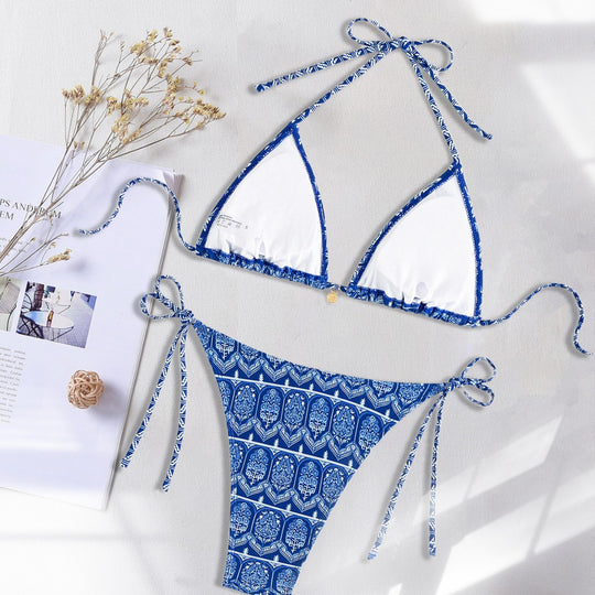 Damen Triangel-Bikini mit verspielt floralem Design und bindbaren Trägern R&B