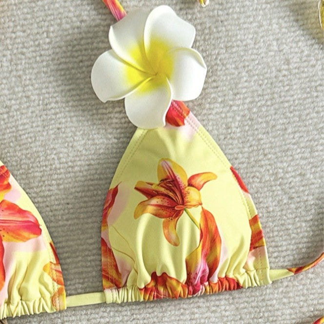 Damen Triangel-Bikini-Set mit floralen Akzenten R&B