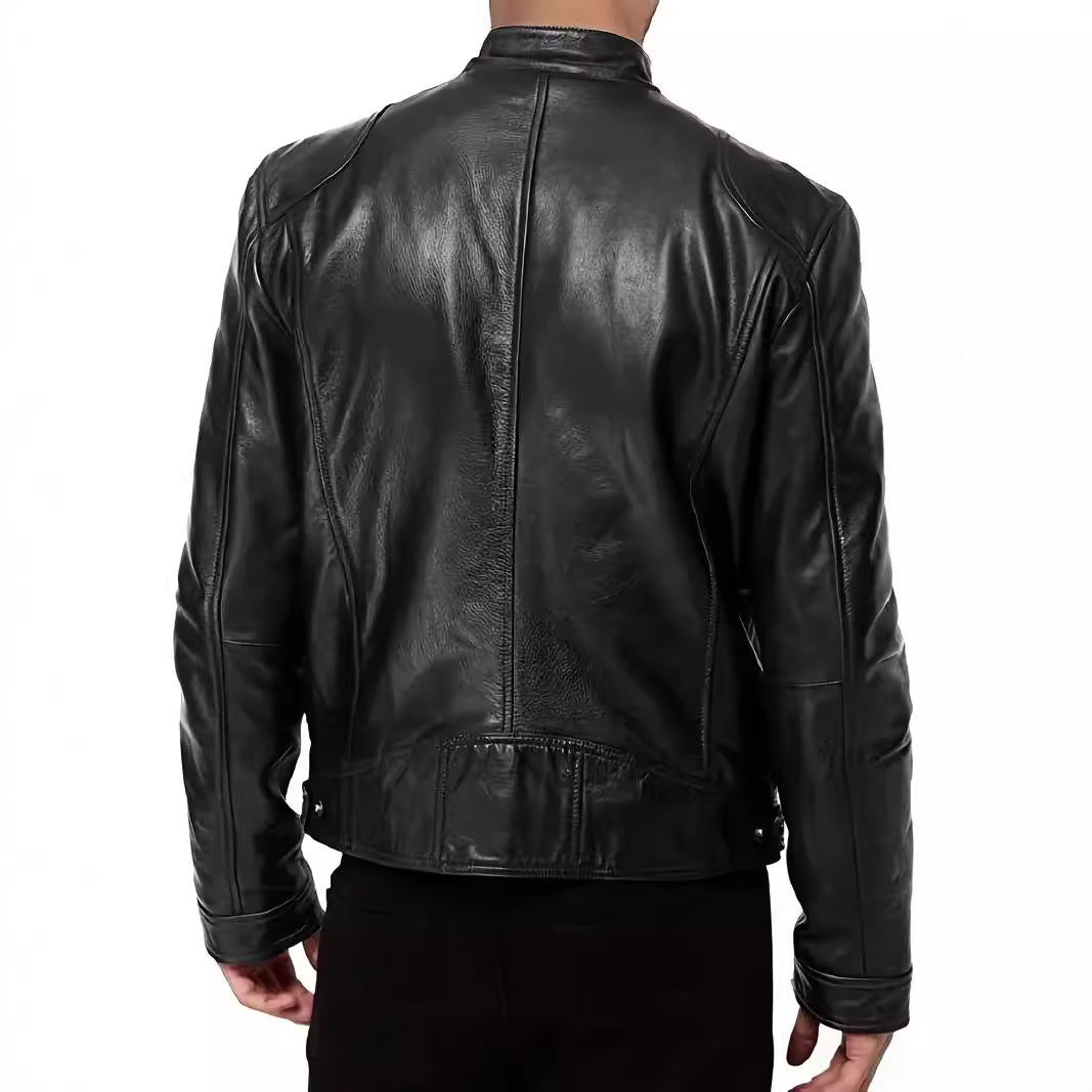 Herren Kunstlederjacke mit modernem Stehkragen R&B