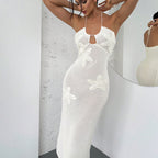 Damen Häkel-Maxikleid mit floralem Design R&B
