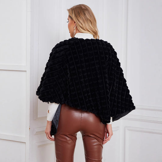 Damen Flauschiger Kunstpelzponcho mit strukturiertem Design und weichem Innenfutter R&B