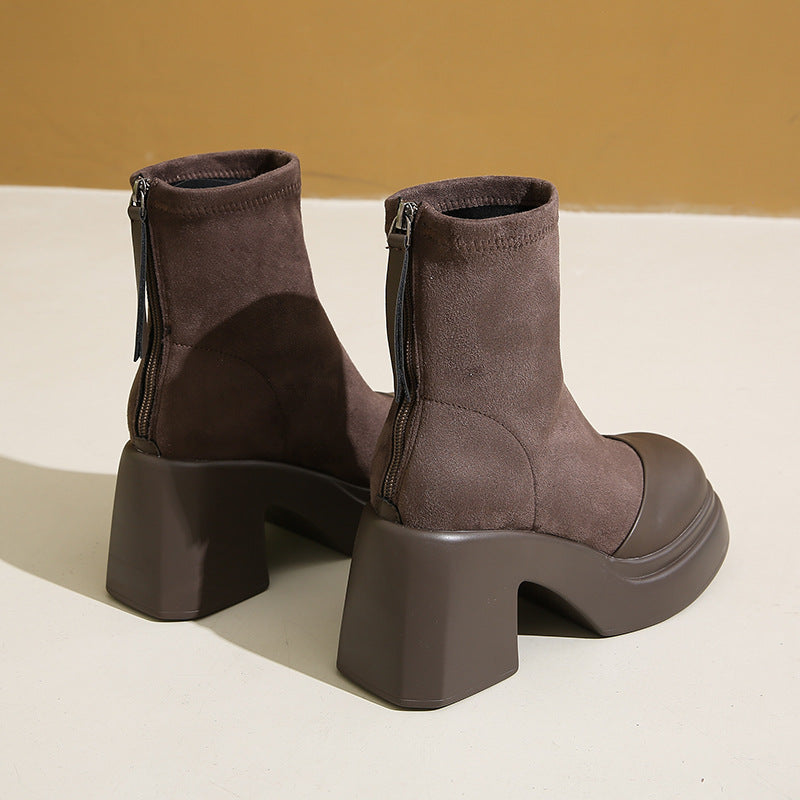Damen Hochfront Stiefeletten mit modischem Blockabsatz und elastischem Material R&B