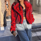 Damen Modische Kurzjacke mit glamourösem Kunstfell R&B