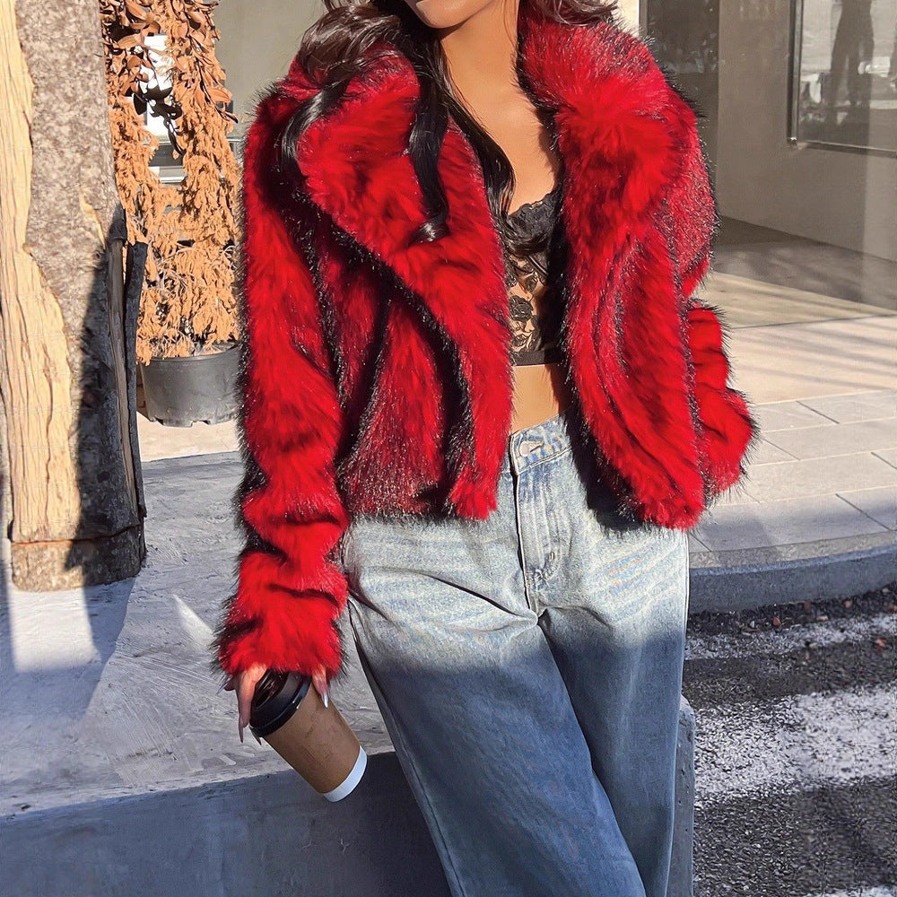 Damen Modische Kurzjacke mit glamourösem Kunstfell R&B