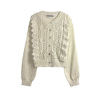 Damen Strickjacke mit filigranen Häkelakzenten und Knopfleiste R&B
