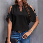Damen Elegante Bluse mit offenen Schultern und Stehkragen R&B