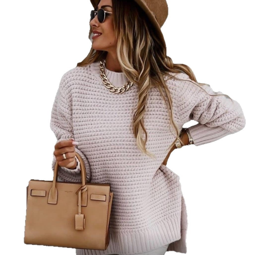 Damen Luxuriöser Strickpullover mit lässigem Schnitt und hohen Bündchen R&B