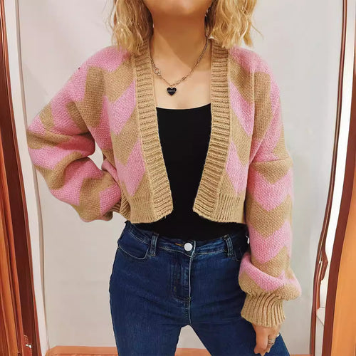 Damen Grobstrickjacke mit modernem Zickzack-Muster und weitem Schnitt R&B