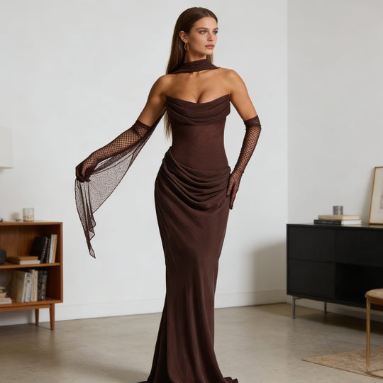 Damen Elegantes schulterfreies Maxikleid mit verführerischem Rüschendetail R&B