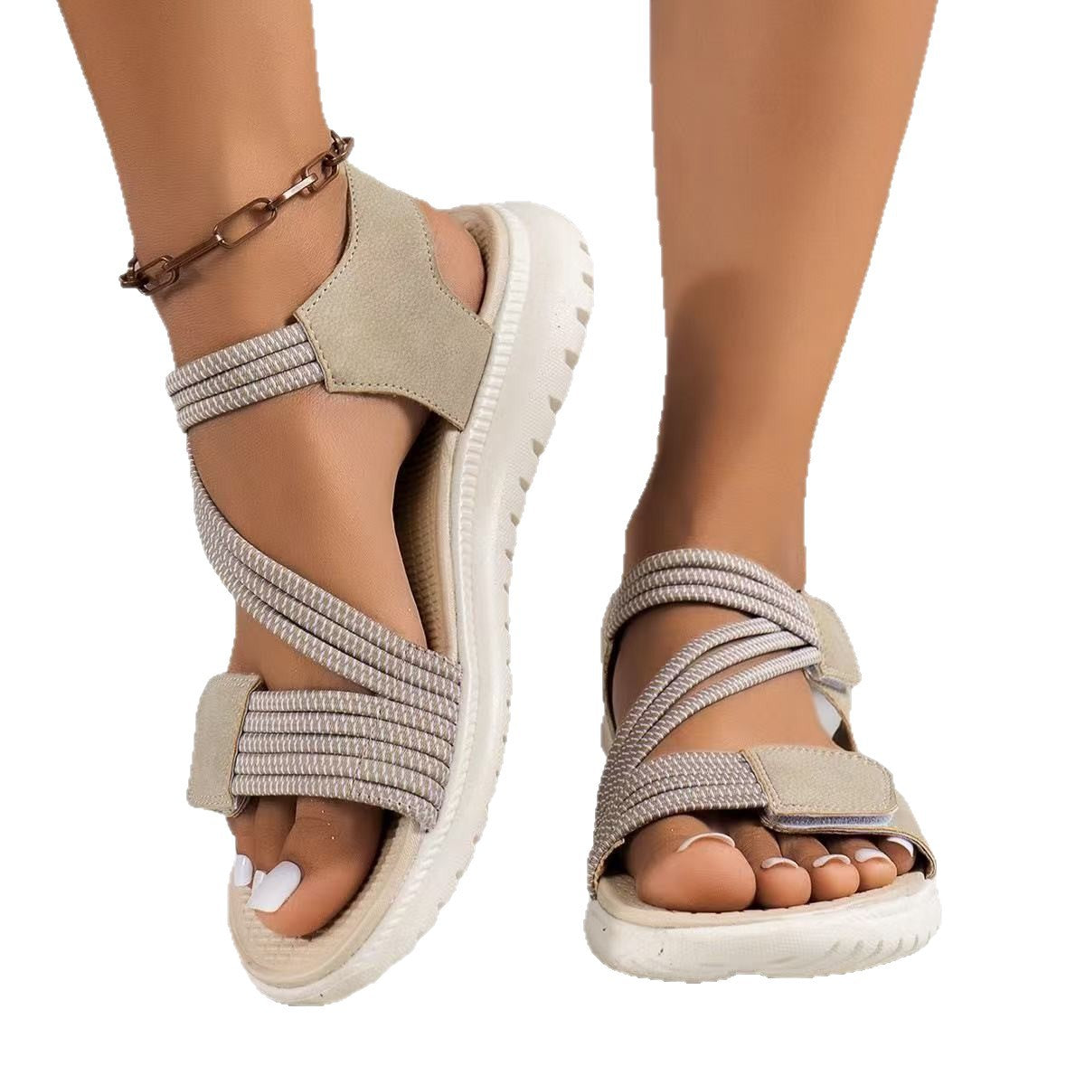 Damen bequeme Riemchensandalen mit verstellbaren Verschlüssen und dämpfender Sohle R&B