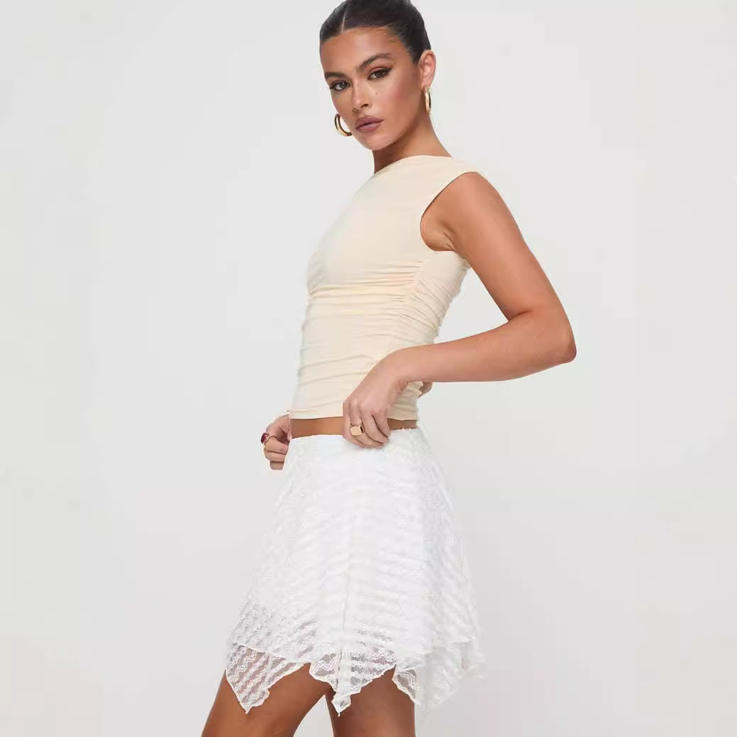 Damen verspielter Spitzenshorts mit asymmetrischem Saum R&B