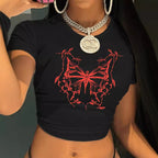 Damen figurbetontes Kurzarm-T-Shirt mit verspieltem Aufdruck R&B