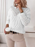 Damen Strickpullover mit luftigen Lochmustern und zartem Zopfdesign